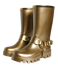 Dolce & Gabbana Metallic Gouden Rubber PVC Regenlaarzen Schoenen