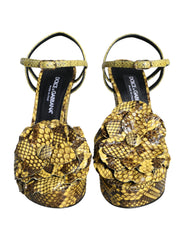 Dolce & Gabbana Gelbe Exotic Leder Knöchelriemen Sandalen Schuhe