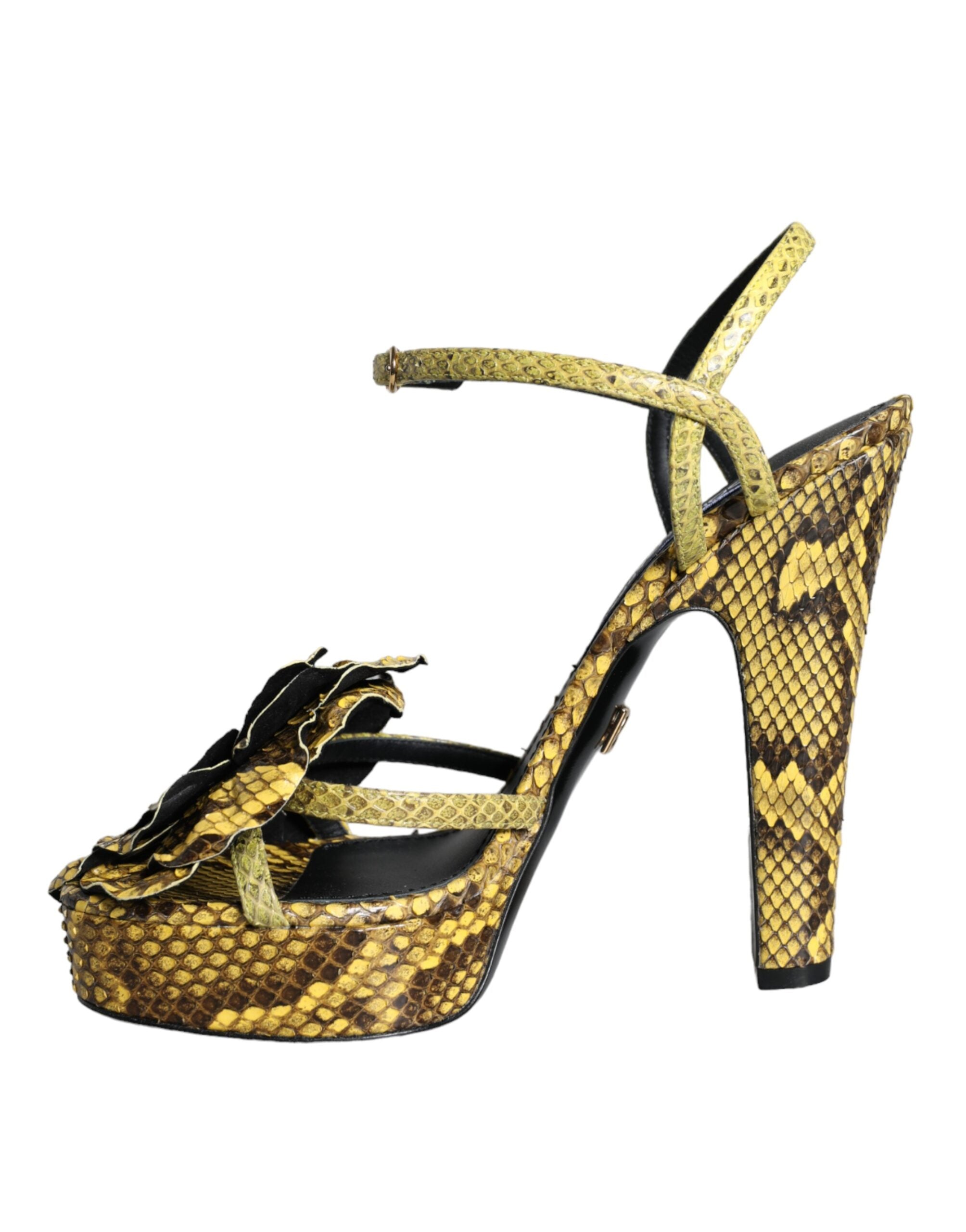 Dolce & Gabbana Gelbe Exotic Leder Knöchelriemen Sandalen Schuhe