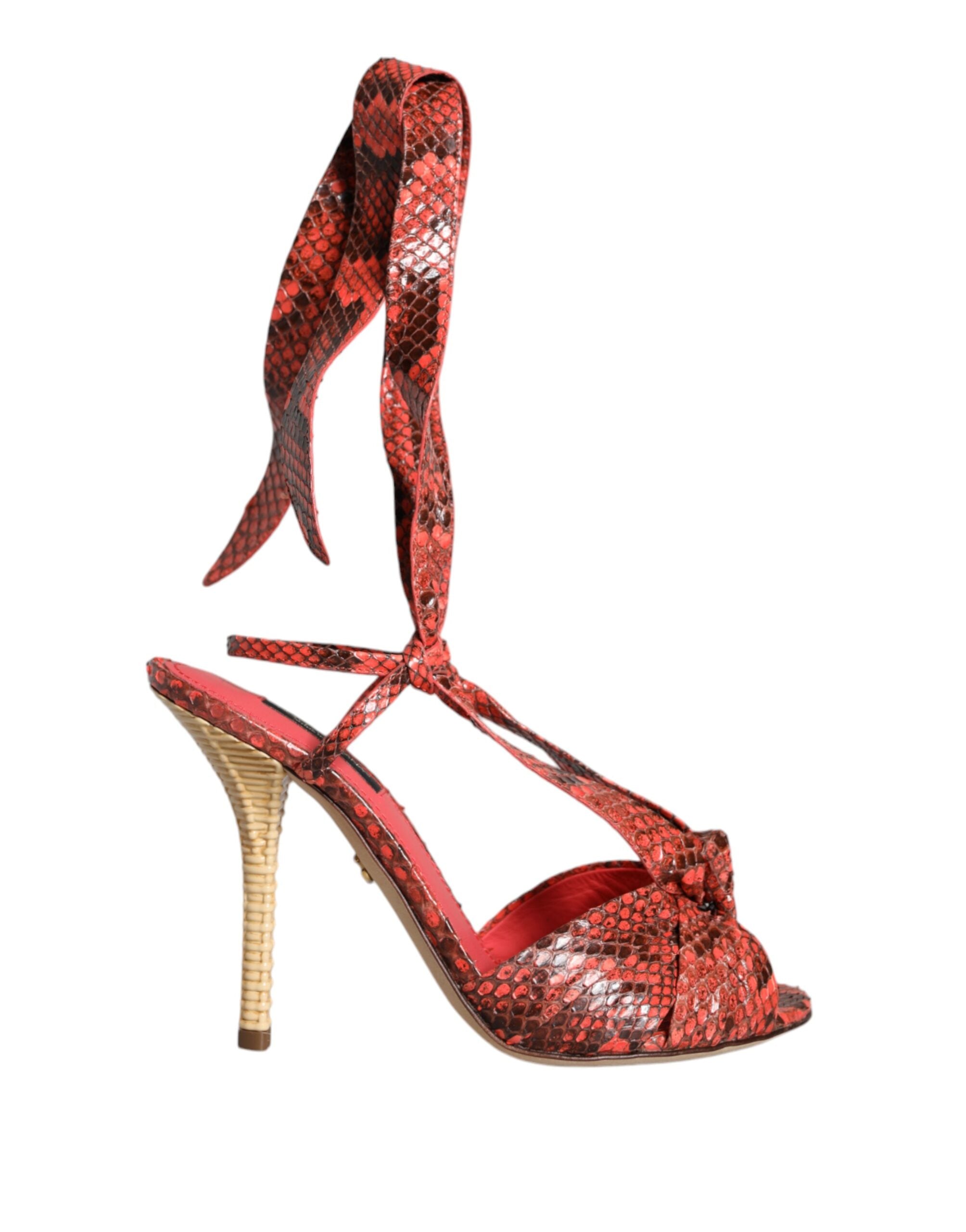 Dolce & Gabbana Koralle Exotische Leder High Heels Sandalen Schuhe