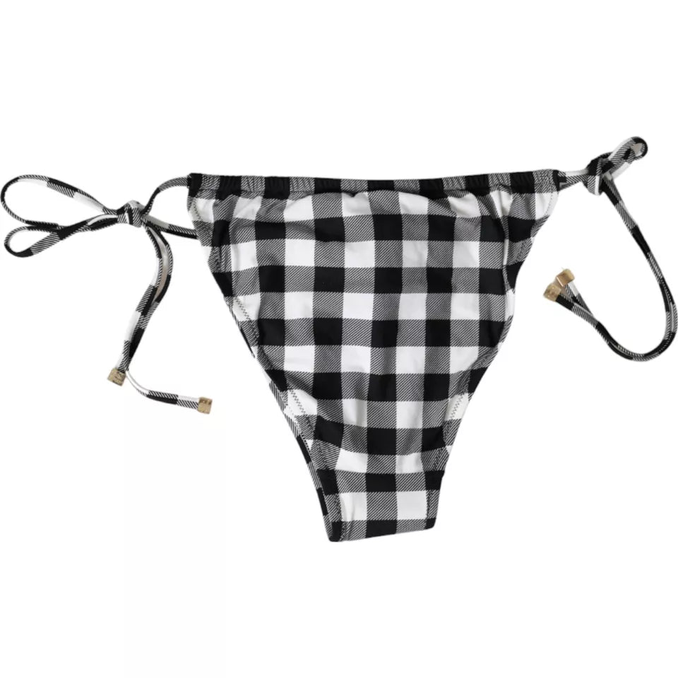 Dolce & Gabbana Schwarz-Weiß Kariert Bademode Strandmode Bikini Unterteil