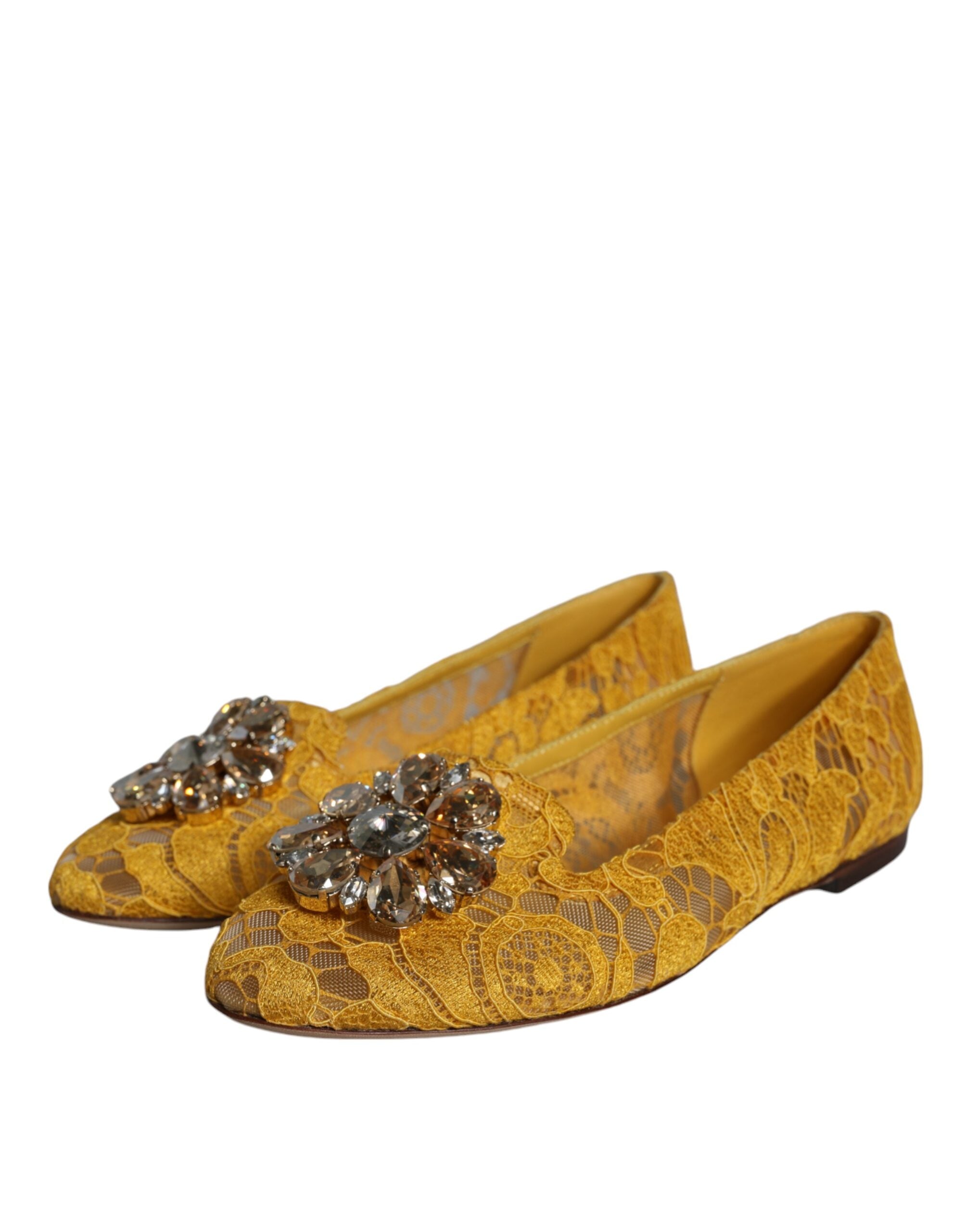 Dolce &amp; Gabbana – Senfgelbe Ballerinas mit Kristallen und Spitze