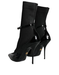 Dolce & Gabbana Zwarte Leren Stiletto Enkellaarsjes Sok Schoenen