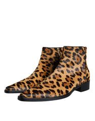 Dolce & Gabbana Bruine Luipaard Kalfshaar Enkellaarsjes Schoenen