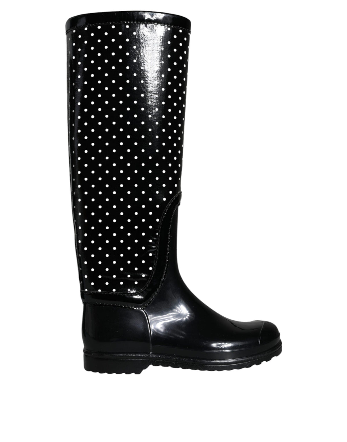 Dolce &amp; Gabbana – Kniehohe Stiefel aus Gummi mit schwarzen Punkten