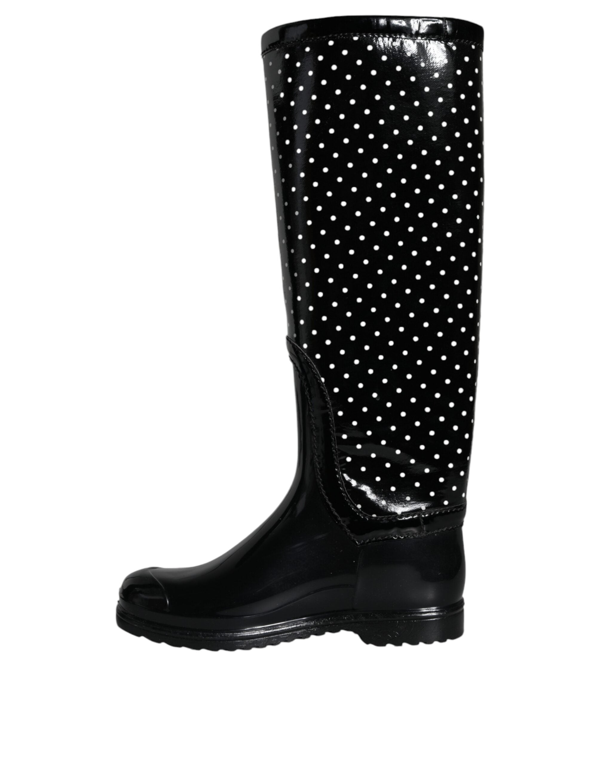 Dolce &amp; Gabbana – Kniehohe Stiefel aus Gummi mit schwarzen Punkten