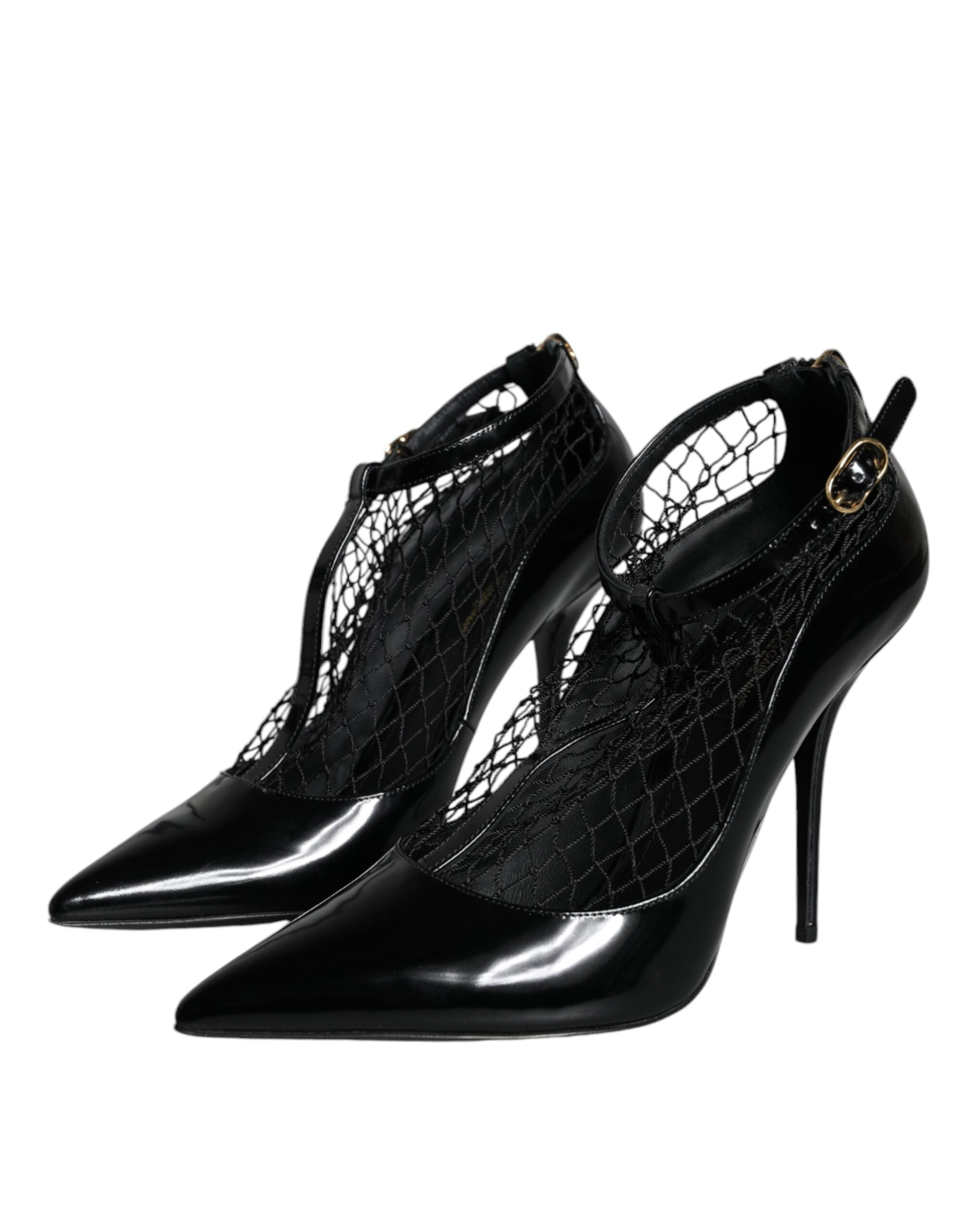Dolce & Gabbana Schwarze Mesh Lackleder Pumps Schuhe