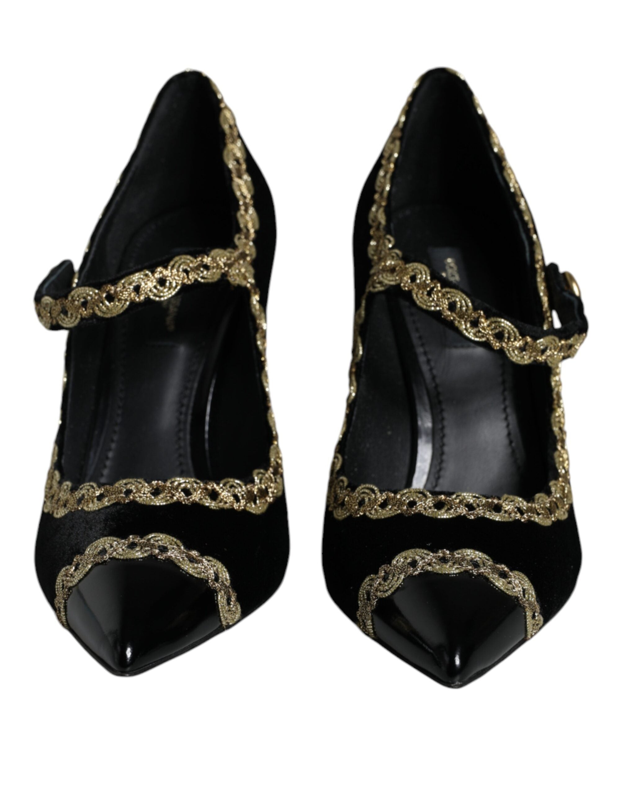 Dolce & Gabbana Schwarze Mary Janes Samt Gold Pumps Schuhe