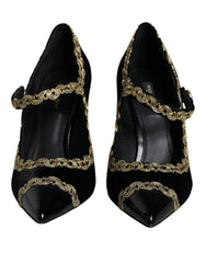 Dolce & Gabbana Schwarze Mary Janes Samt Gold Pumps Schuhe
