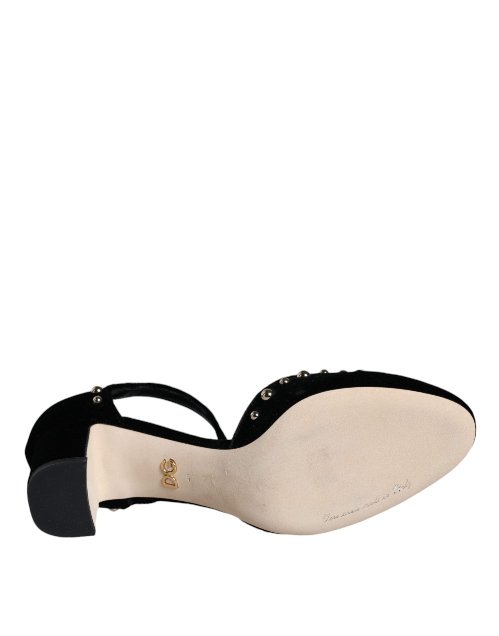 Dolce & Gabbana Schwarze Samt-Rosen Knöchelriemen Pumps Schuhe