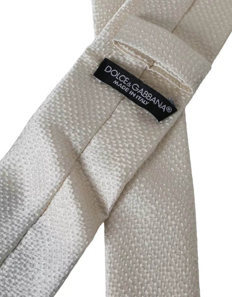 Dolce & Gabbana Off White 100% Seide Verstellbare Herren Krawatte