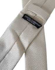 Dolce & Gabbana Off White 100% Seide Verstellbare Herren Krawatte