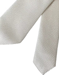 Dolce & Gabbana Off White 100% Seide Verstellbare Herren Krawatte