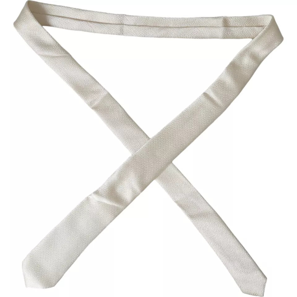 Dolce & Gabbana Off White 100% Seide Verstellbare Herren Krawatte
