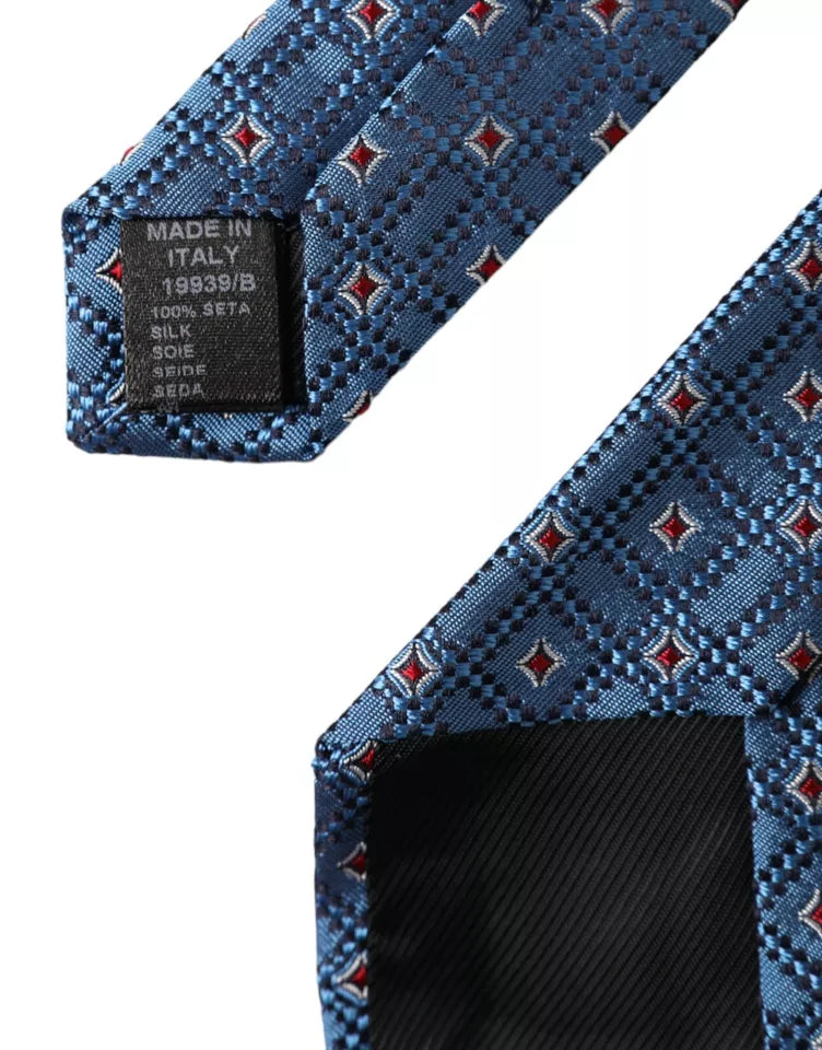 Dolce & Gabbana Blau Gemusterte 100% Seide Verstellbare Herrenkrawatte