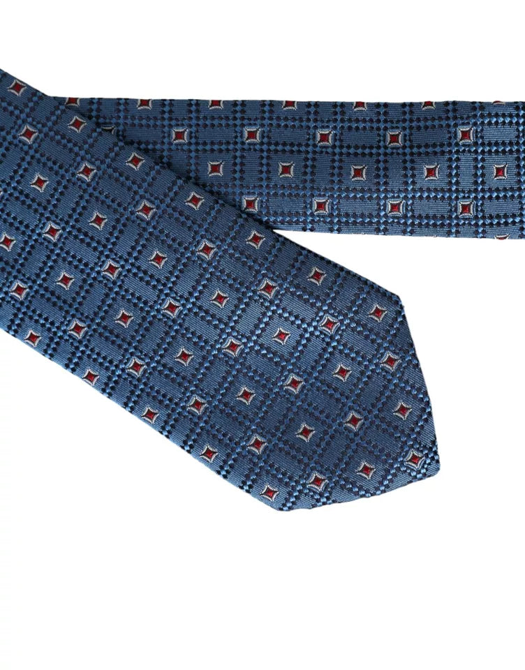 Dolce & Gabbana Blau Gemusterte 100% Seide Verstellbare Herrenkrawatte