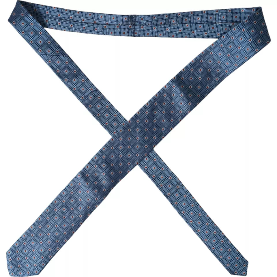 Dolce & Gabbana Blau Gemusterte 100% Seide Verstellbare Herrenkrawatte