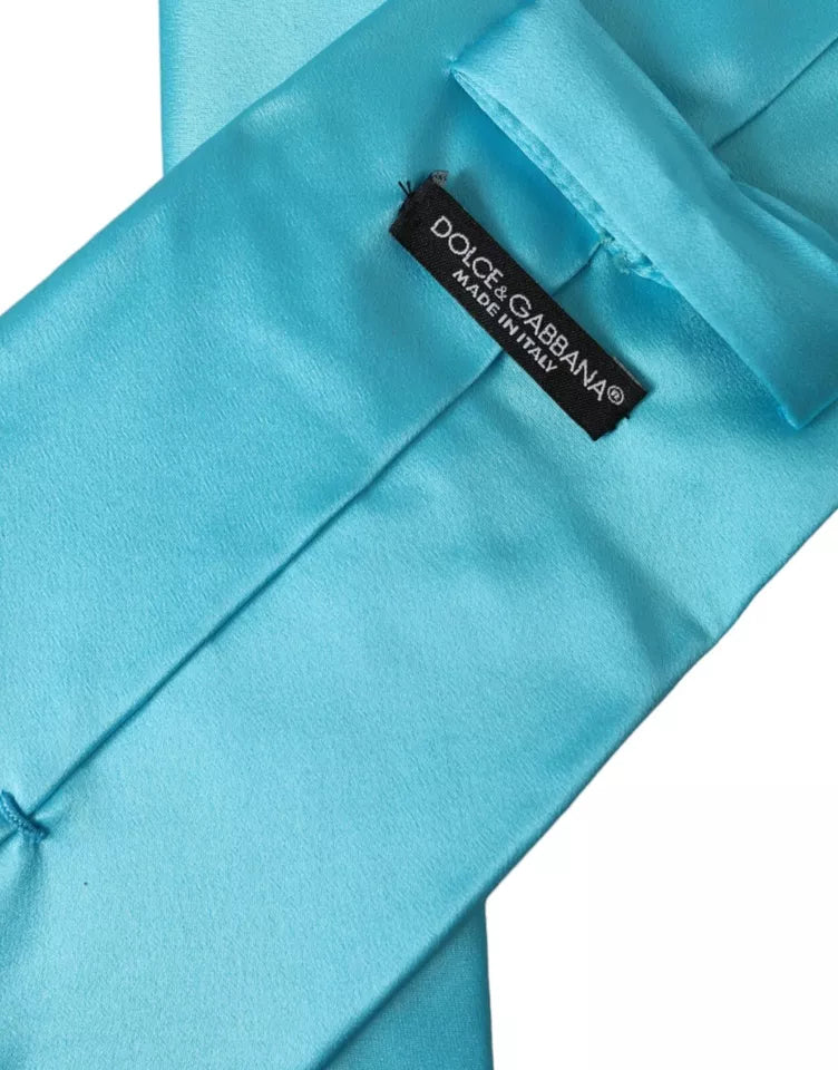 Dolce & Gabbana Light Blue Satinseide Breite Verstellbare Herrenkrawatte