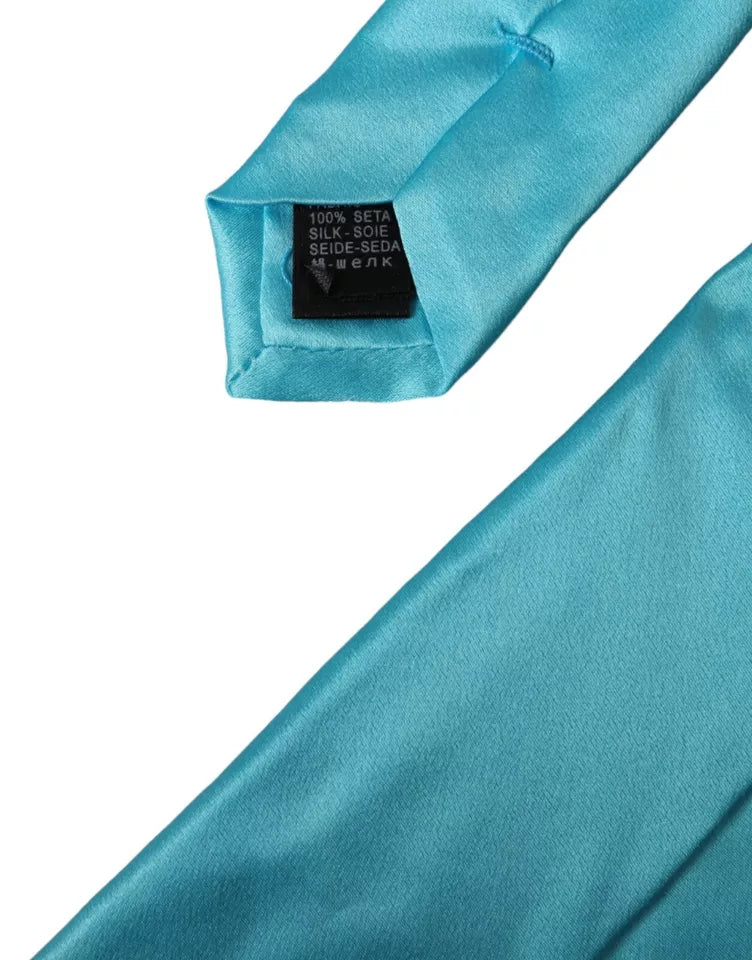 Dolce & Gabbana Light Blue Satinseide Breite Verstellbare Herrenkrawatte