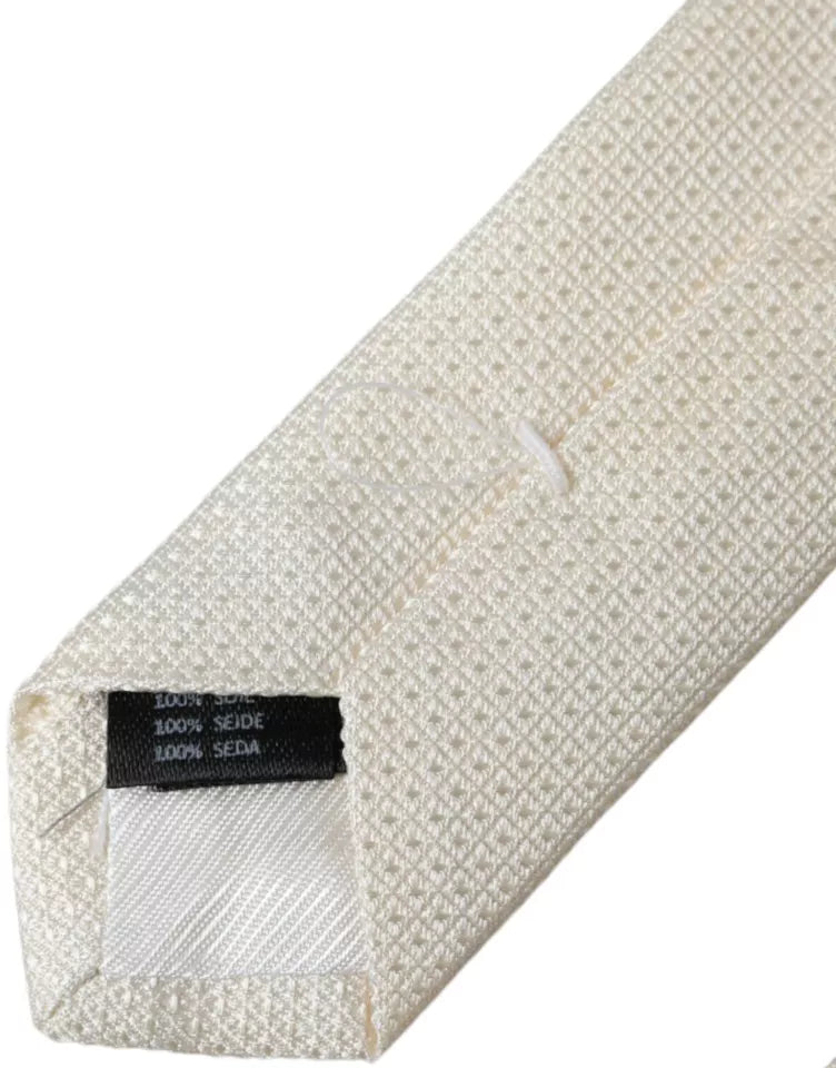 Dolce & Gabbana Off-White Gemusterte Seidenkrawatte, klassisch, verstellbar