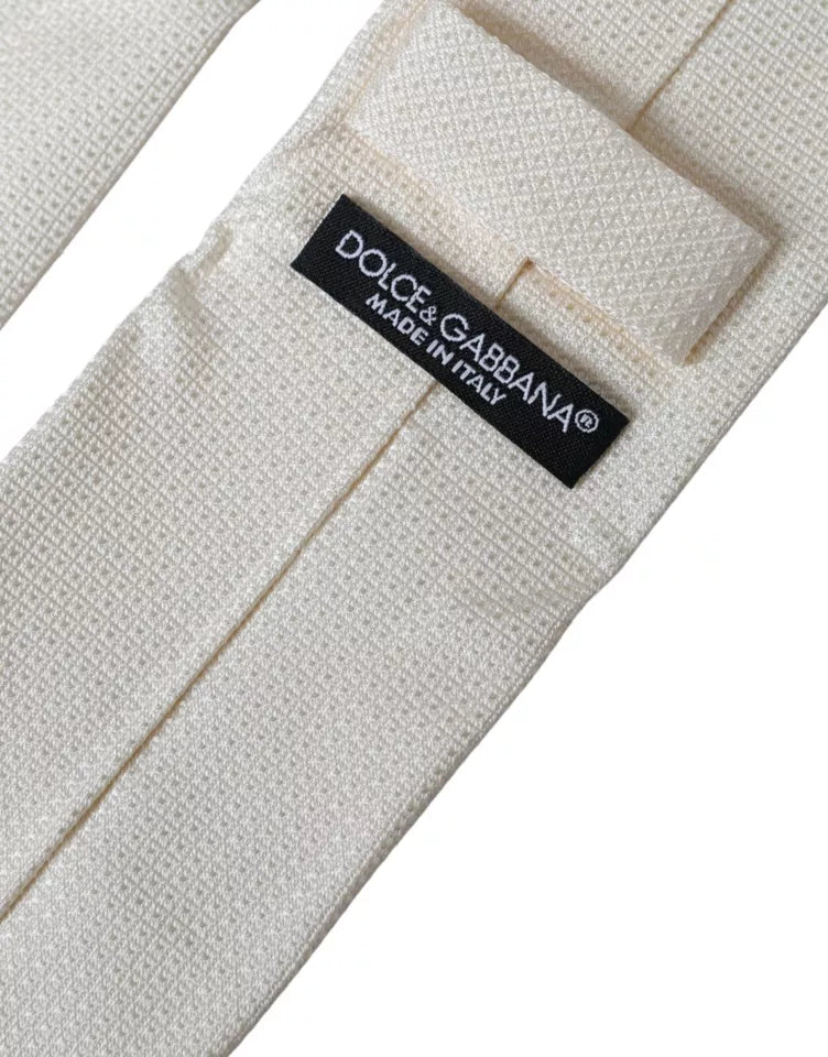 Dolce & Gabbana Off-White Gemusterte Seidenkrawatte, klassisch, verstellbar
