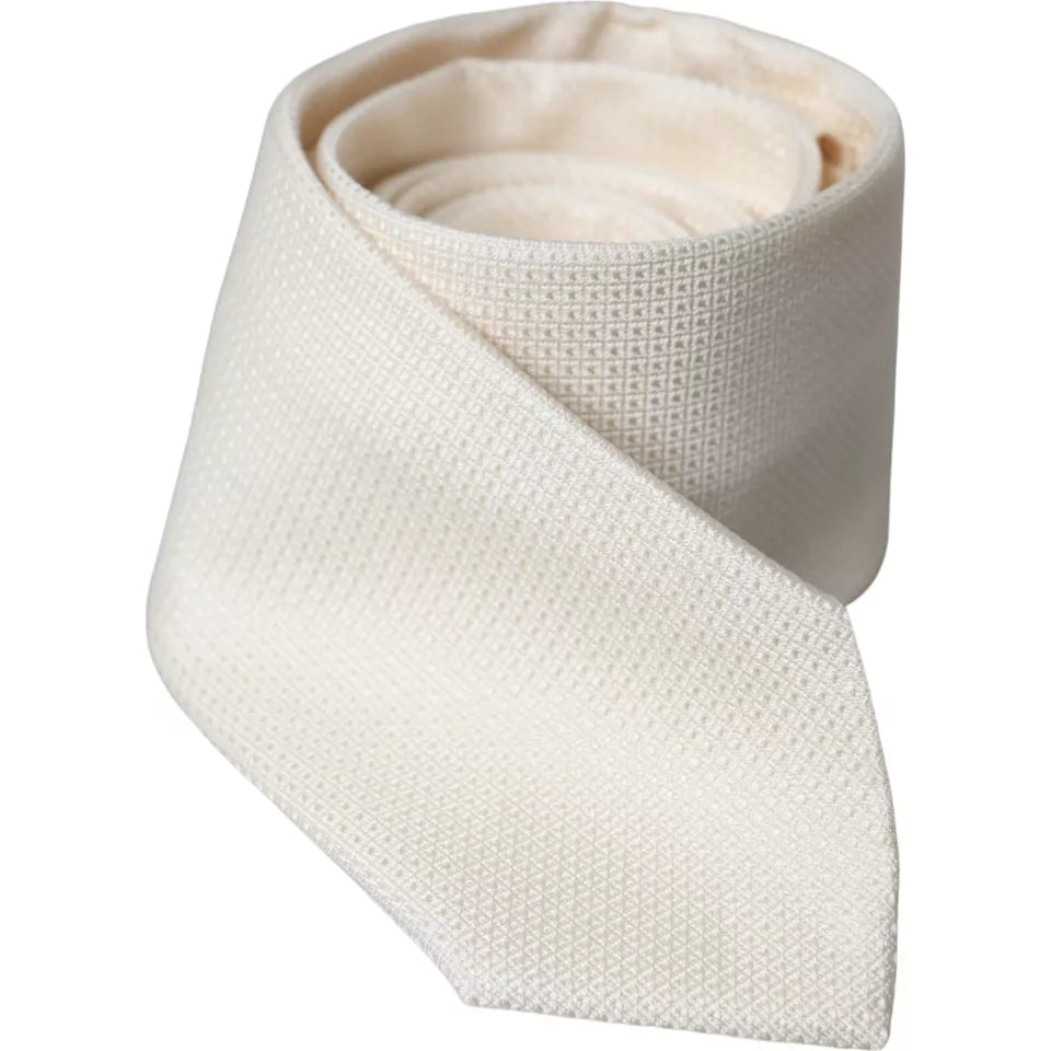 Dolce & Gabbana Off-White Gemusterte Seidenkrawatte, klassisch, verstellbar