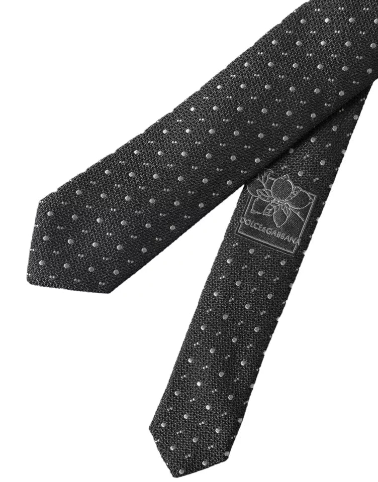 Dolce & Gabbana Schwarze Seidenkrawatte mit verstellbaren Punkten für Herren