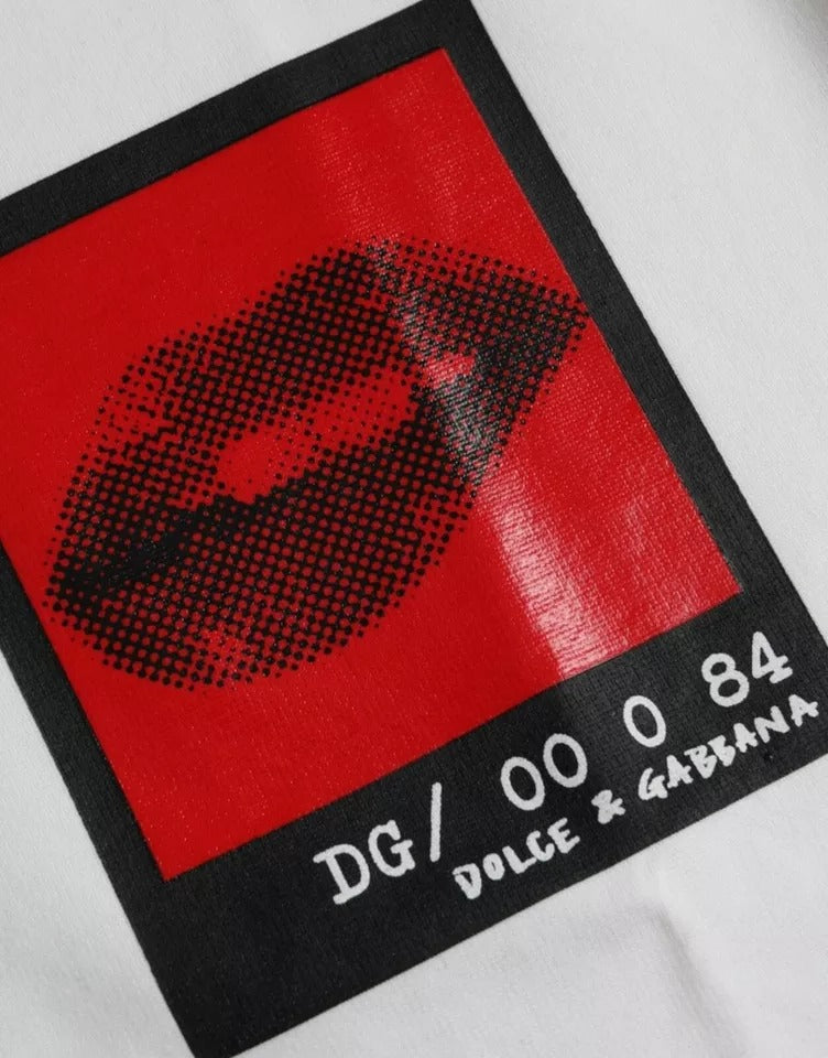Dolce & Gabbana Weißes T-Shirt für Herren mit roten Lippen