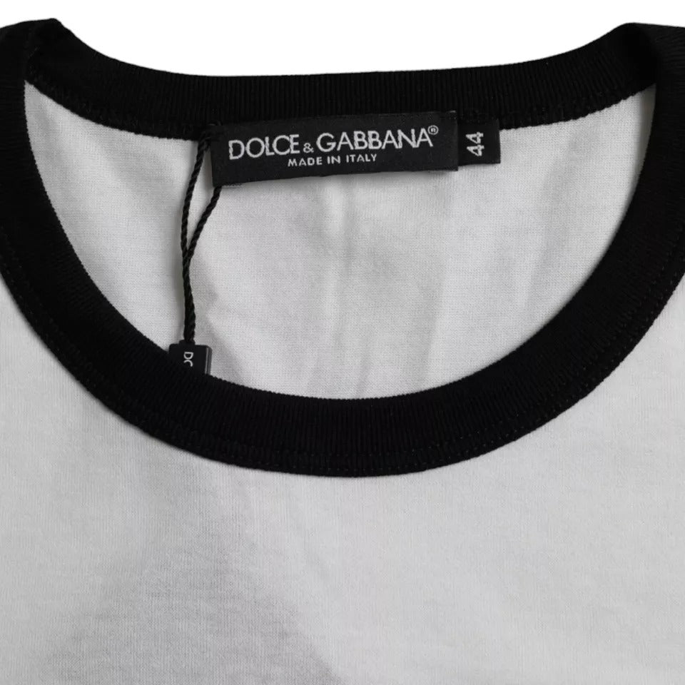 Dolce & Gabbana Schwarz Weißes T-Shirt mit Jazz-Print und kurzen Ärmeln aus Baumwolle