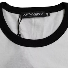 Dolce & Gabbana Schwarz Weißes T-Shirt mit Jazz-Print und kurzen Ärmeln aus Baumwolle