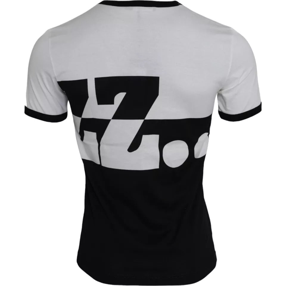 Dolce & Gabbana Schwarz Weißes T-Shirt mit Jazz-Print und kurzen Ärmeln aus Baumwolle