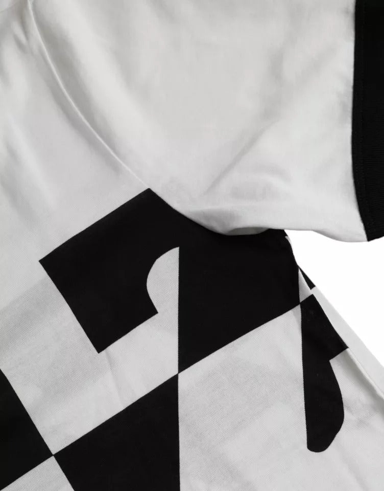 Dolce & Gabbana Schwarz Weißes T-Shirt mit Jazz-Print und kurzen Ärmeln aus Baumwolle