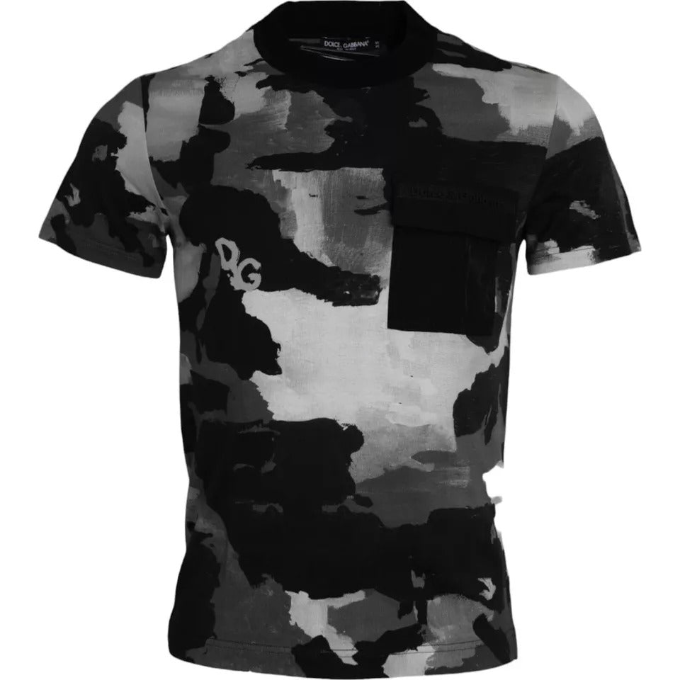 Dolce & Gabbana Baumwoll-Rundhals-T-Shirt mit mehrfarbigem Camouflage-Muster