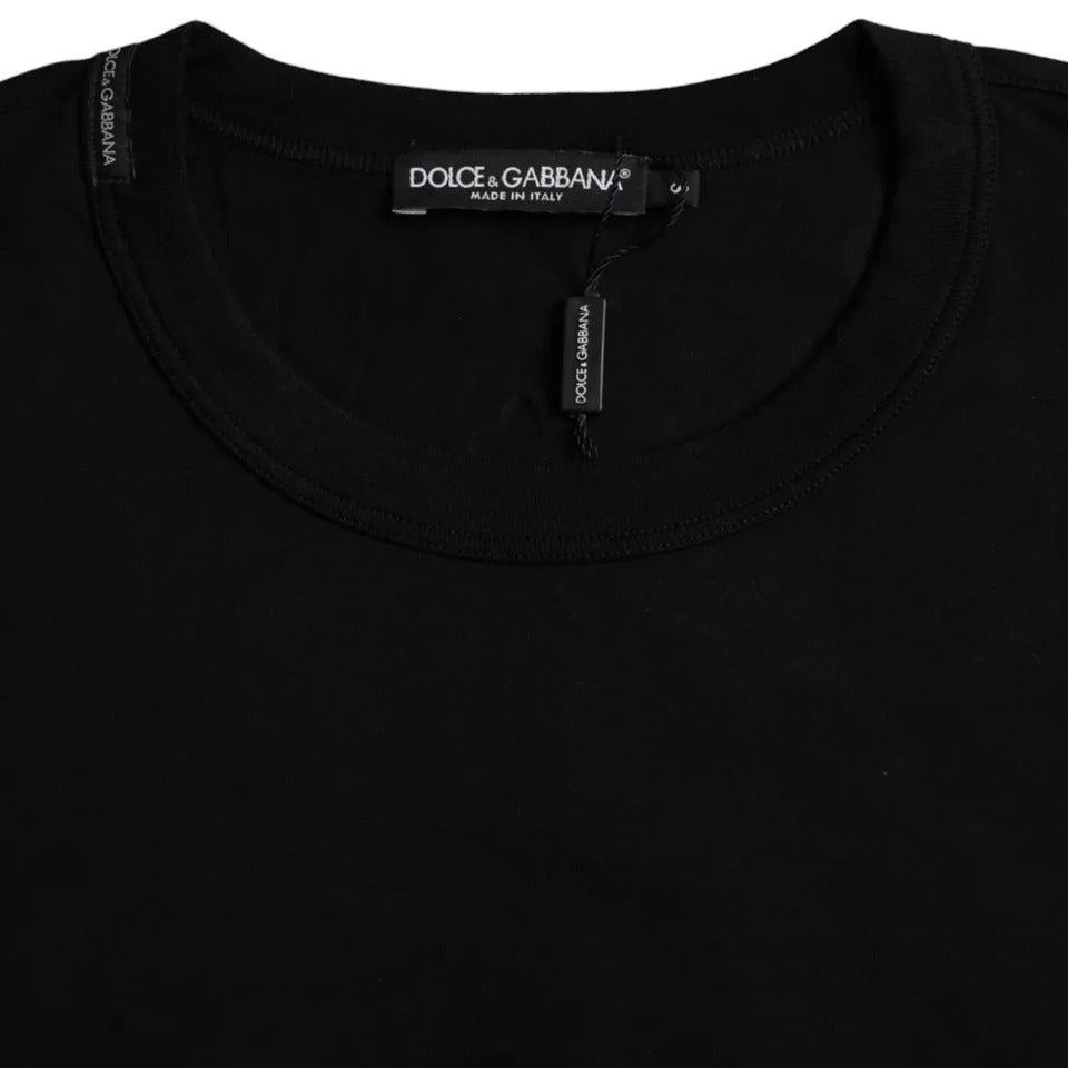 Dolce & Gabbana Schwarzes T-Shirt aus Baumwolle mit geprägtem Logo und Rundhalsausschnitt