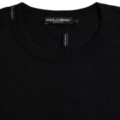 Dolce & Gabbana Schwarzes T-Shirt aus Baumwolle mit geprägtem Logo und Rundhalsausschnitt