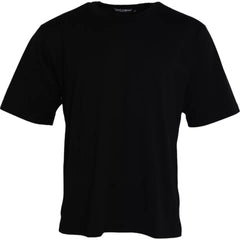 Dolce & Gabbana Schwarzes T-Shirt aus Baumwolle mit geprägtem Logo und Rundhalsausschnitt
