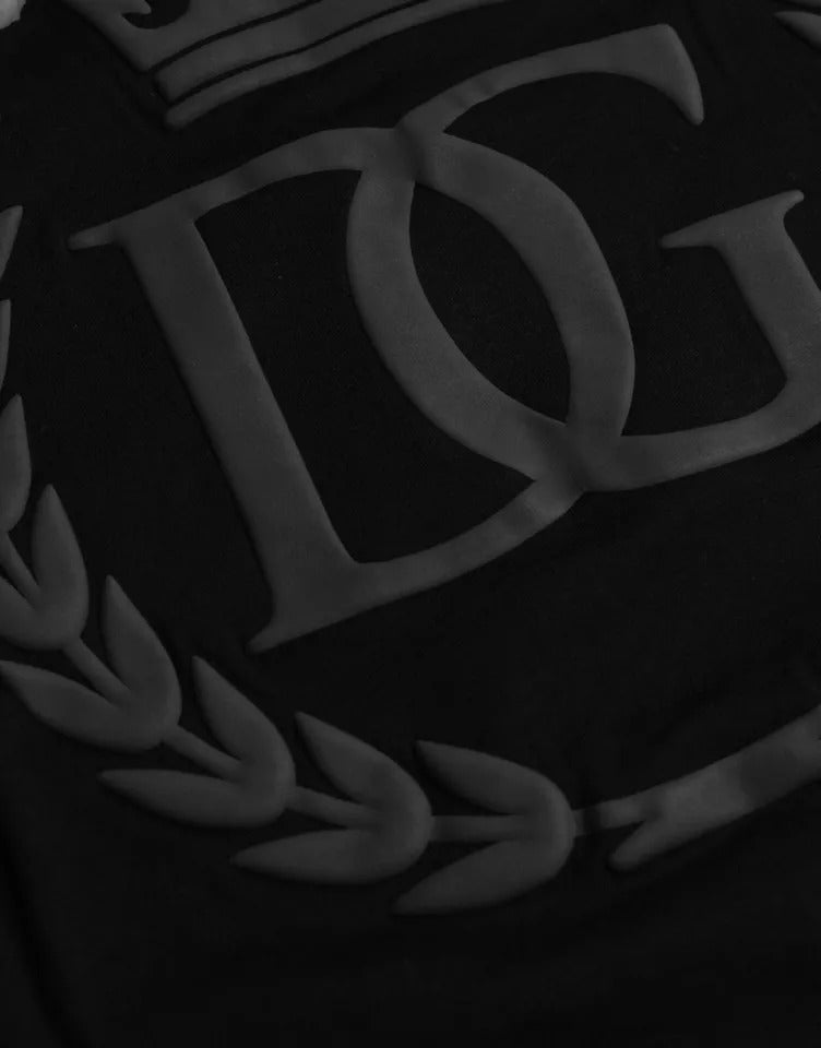 Dolce & Gabbana Schwarzes T-Shirt aus Baumwolle mit geprägtem Logo und Rundhalsausschnitt