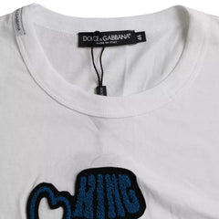Dolce & Gabbana White King Of Love Rundhals-T-Shirt mit kurzen Ärmeln