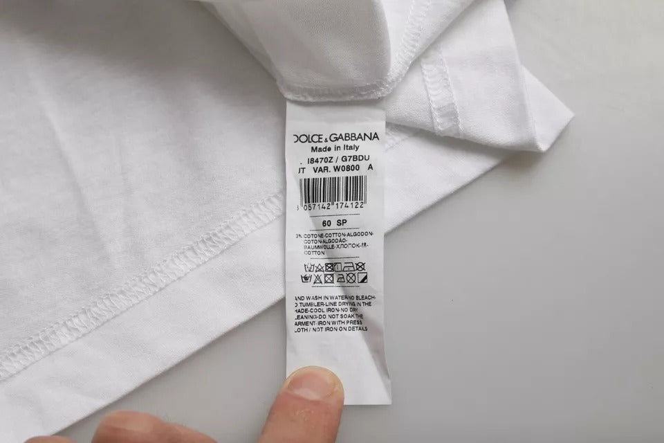 Dolce & Gabbana weißes Baumwoll-T-Shirt mit Rundhalsausschnitt und kurzen Ärmeln