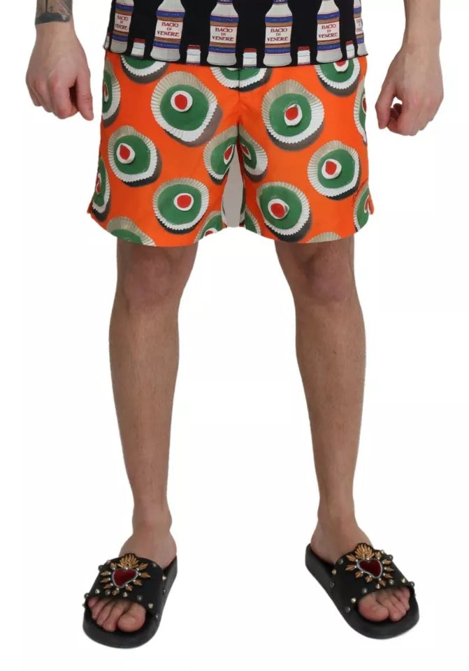 Dolce & Gabbana Orange Cupcake Beachwear Badehosen