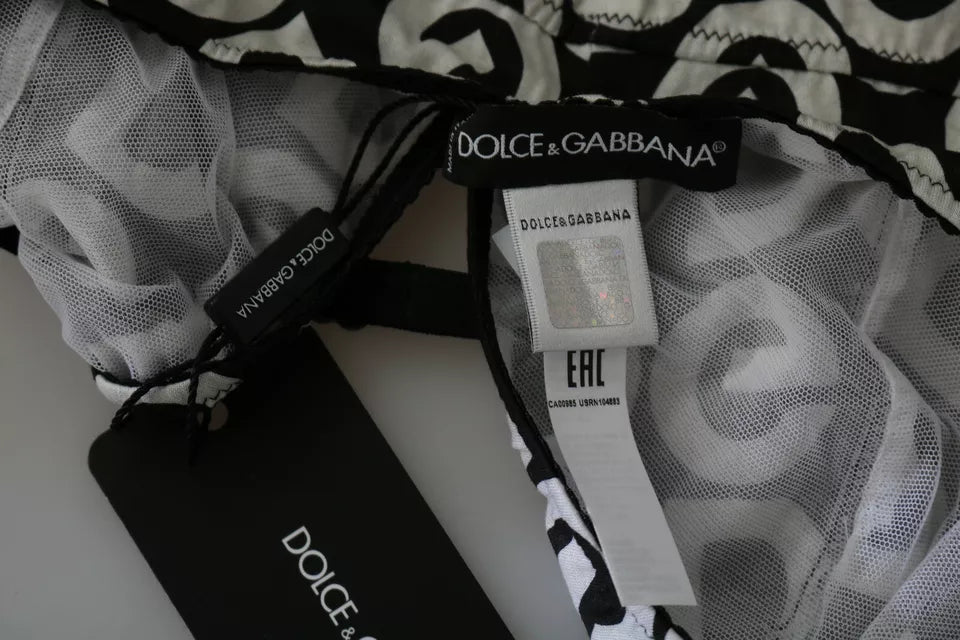 Dolce & Gabbana Schwarzer ärmelloser Badeanzug mit DG Mania Print