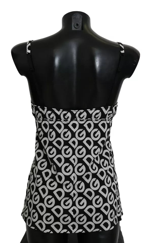 Dolce & Gabbana Schwarzer ärmelloser Badeanzug mit DG Mania Print