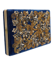 Dolce &amp; Gabbana Blauer Samt Goldrahmen Clutch Abendtasche Partytasche