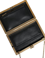 Dolce &amp; Gabbana – Clutch aus braunem Leder mit goldenem Rahmen und kleiner Umhängetasche