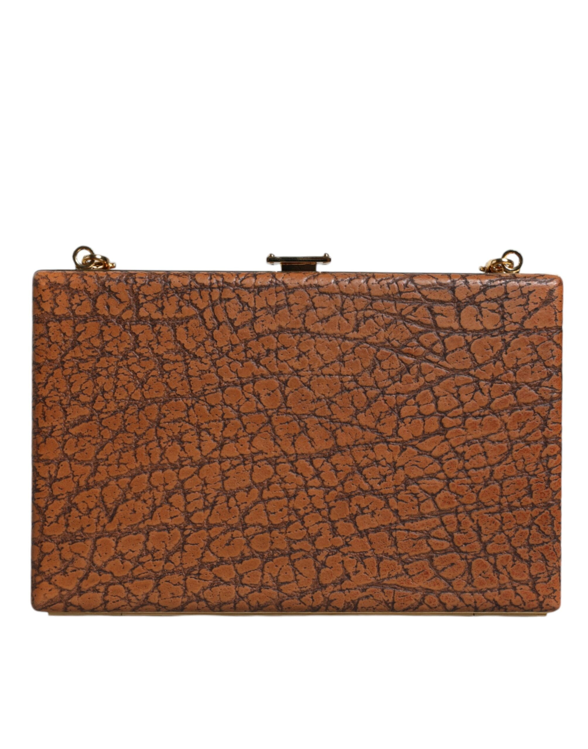 Dolce &amp; Gabbana – Clutch aus braunem Leder mit goldenem Rahmen und kleiner Umhängetasche