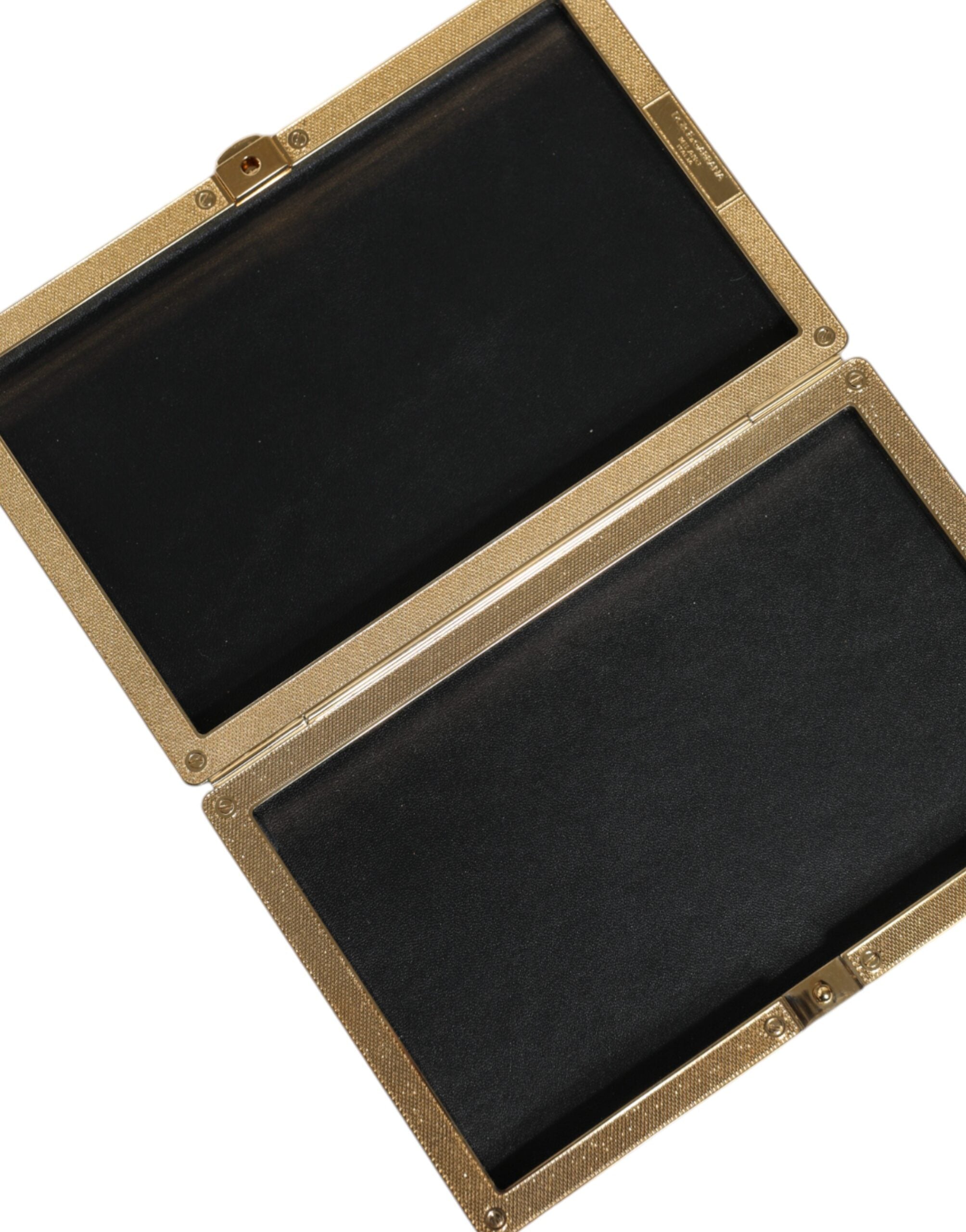 Dolce &amp; Gabbana – Clutch mit goldenem Rahmen und Nieten aus schwarzem Leder, Abendtasche