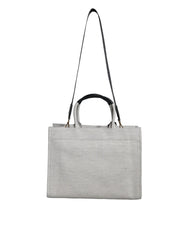Versace Witte Tas met Bovenhandvat van Canvas en Leer met Logo Crossbody Tote