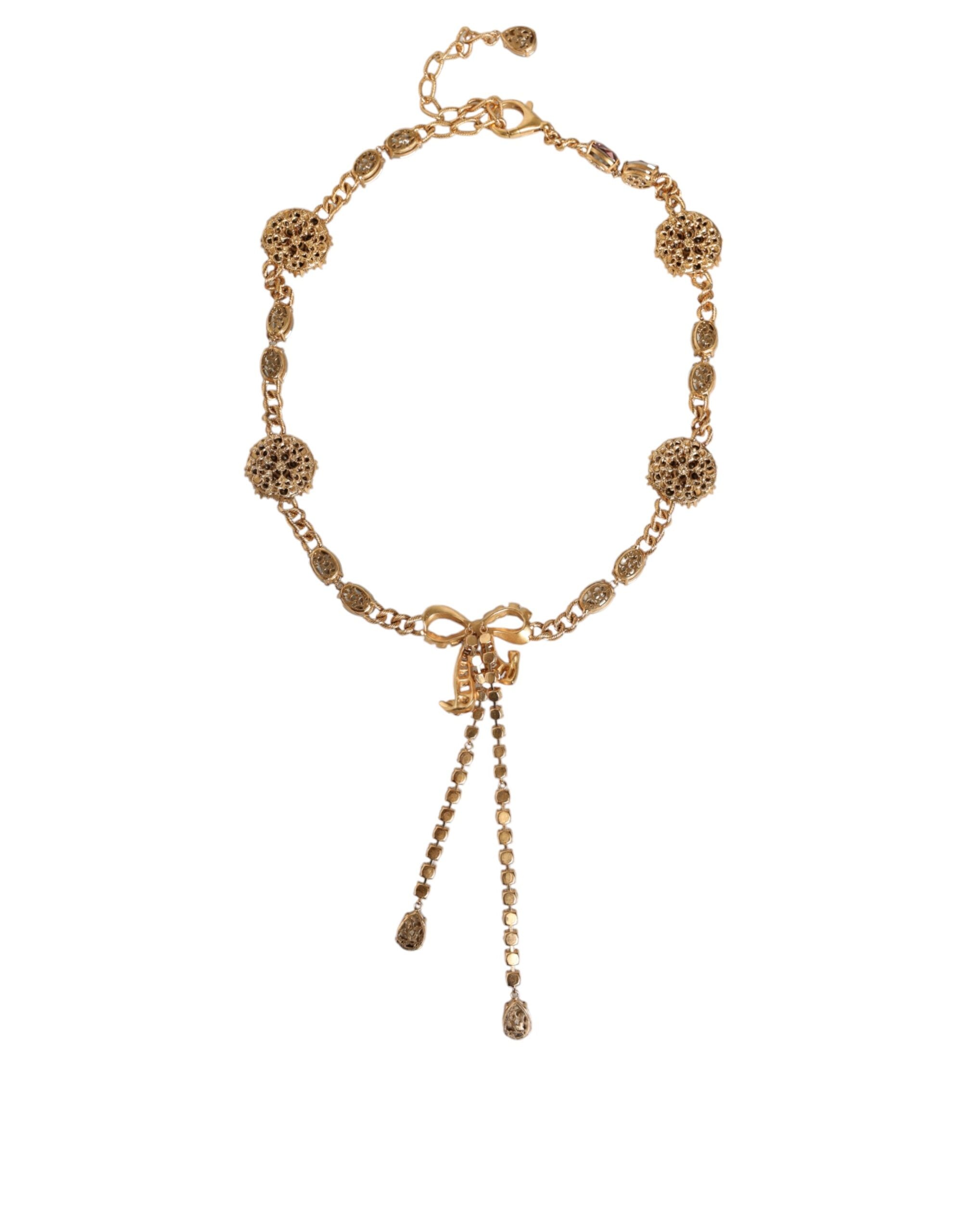 Dolce & Gabbana Goldfarbene Messing-Taillenkette mit Kristallverzierung