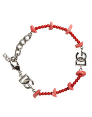 Dolce & Gabbana Zilverkleurige Messing Kralen Hars DG Logo Kettingarmband