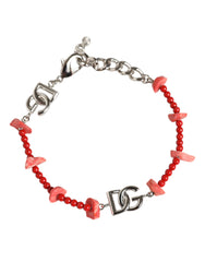 Dolce & Gabbana Zilverkleurige Messing Kralen Hars DG Logo Kettingarmband